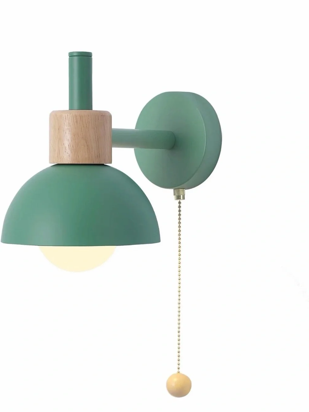 Modern Green Bathroom Wall Sconce - Mid-Century Vanity Light with Pull Chain